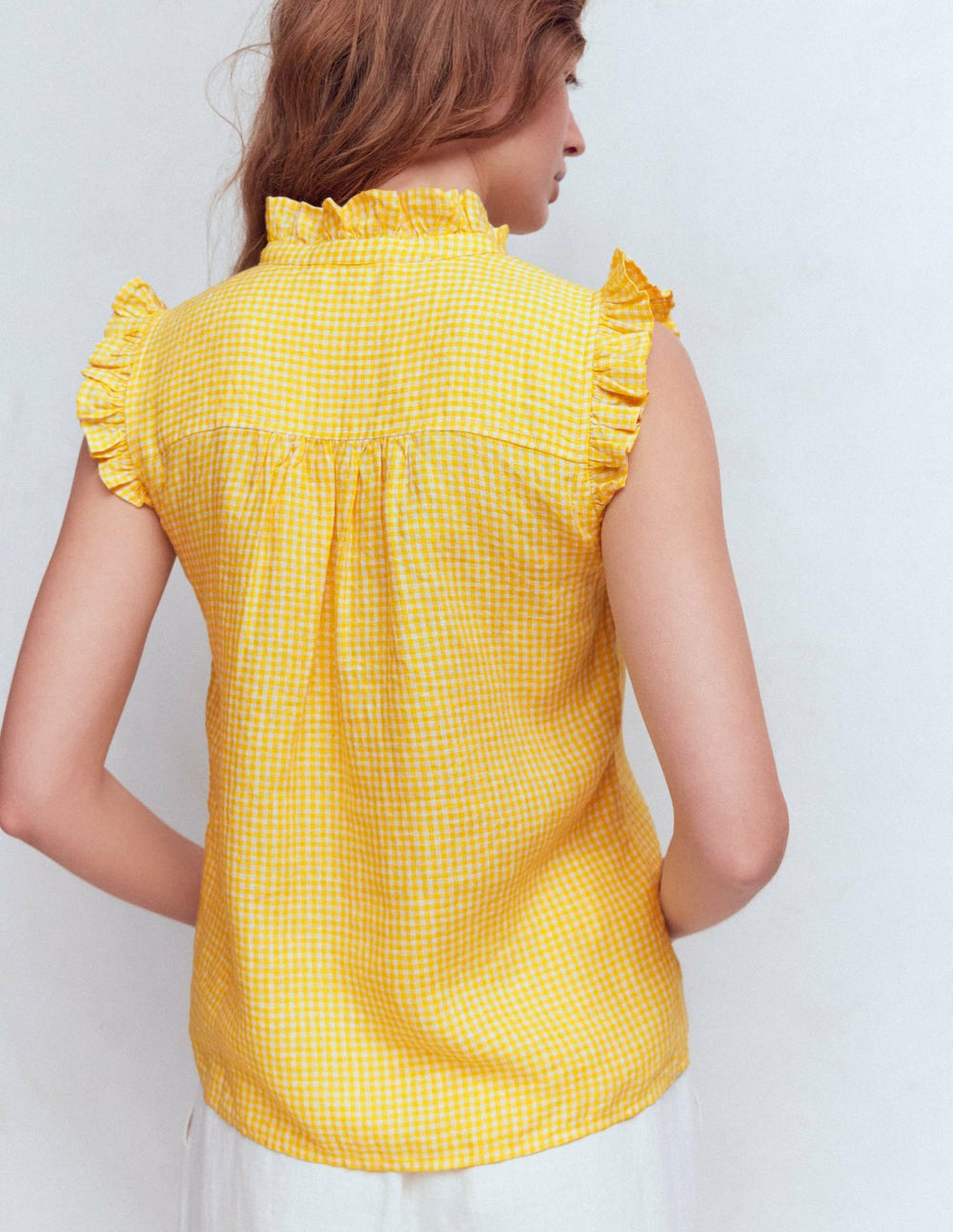 Isabel Sleeveless Linen Top-French Marigold Micro Gingham / Boden Discount
