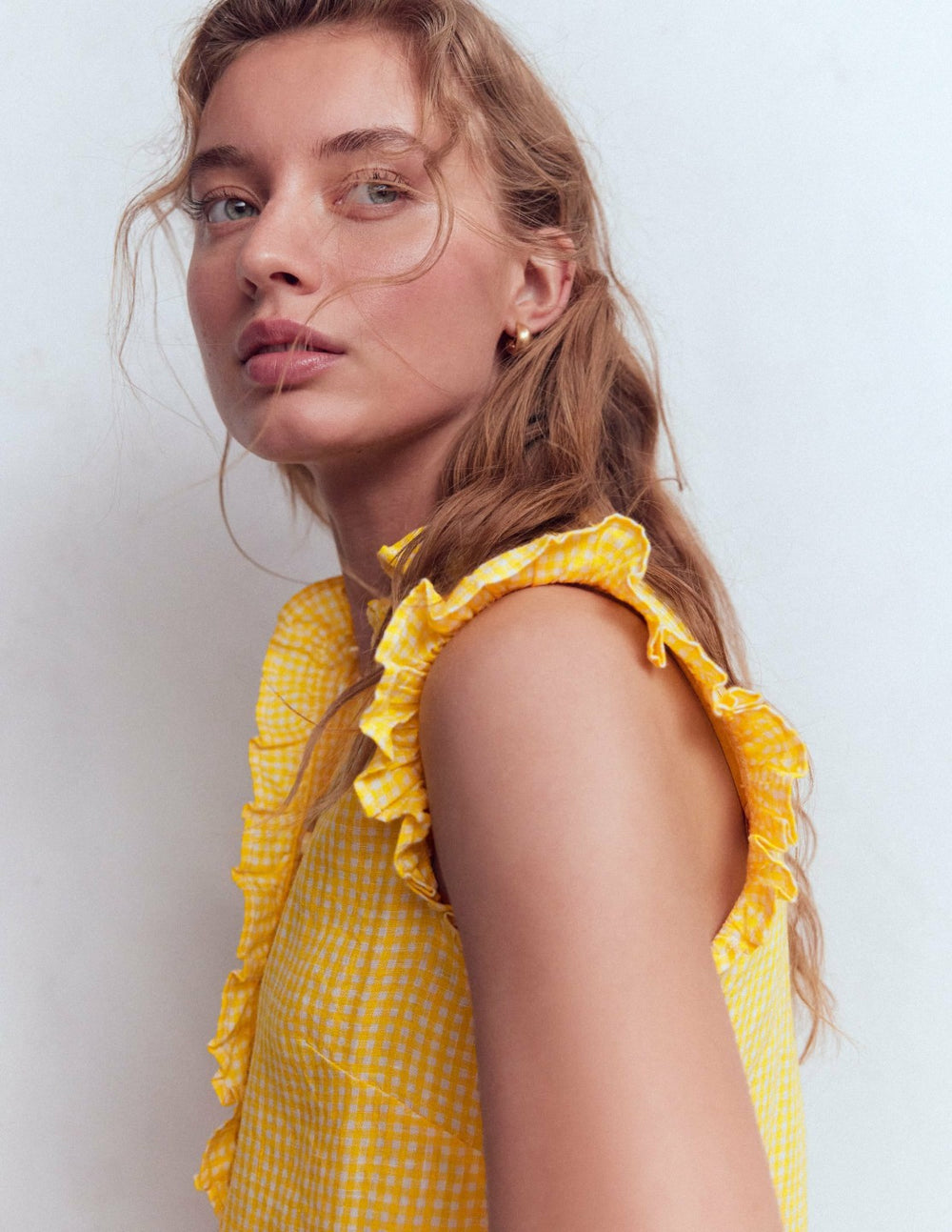 Isabel Sleeveless Linen Top-French Marigold Micro Gingham / Boden Discount