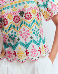 Linen Puff Sleeve Top-Multi Broderie / Boden Sale