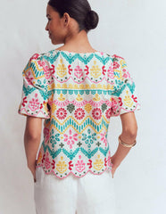 Linen Puff Sleeve Top-Multi Broderie / Boden Sale
