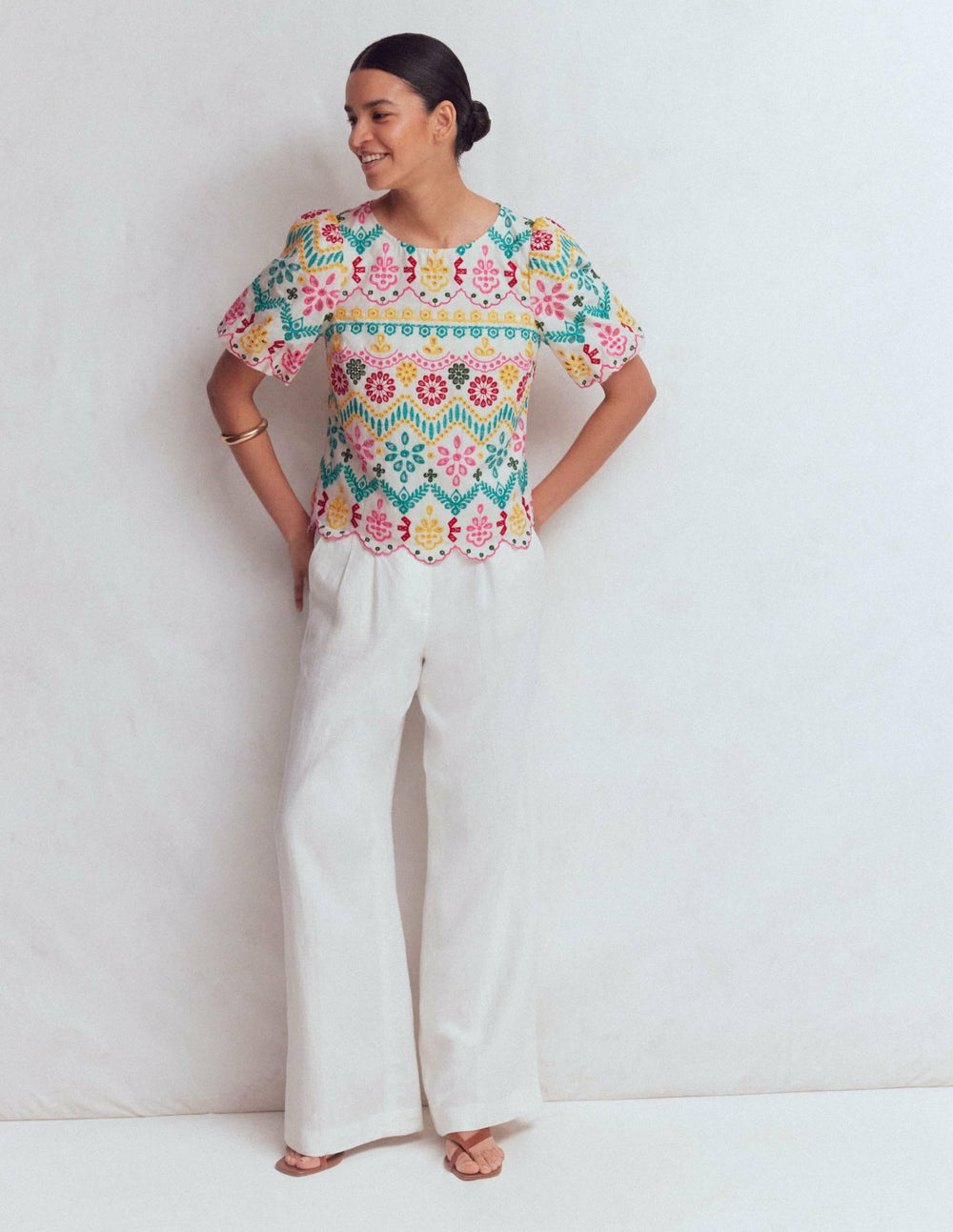 Linen Puff Sleeve Top-Multi Broderie / Boden Sale