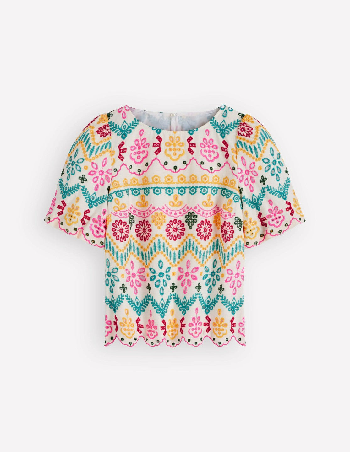 Linen Puff Sleeve Top-Multi Broderie / Boden Sale