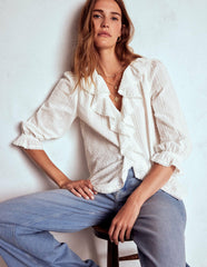 Eliza Ruffle V-Neck Blouse-White / Boden Online