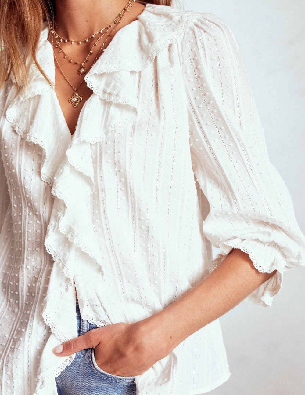 Eliza Ruffle V-Neck Blouse-White / Boden Online