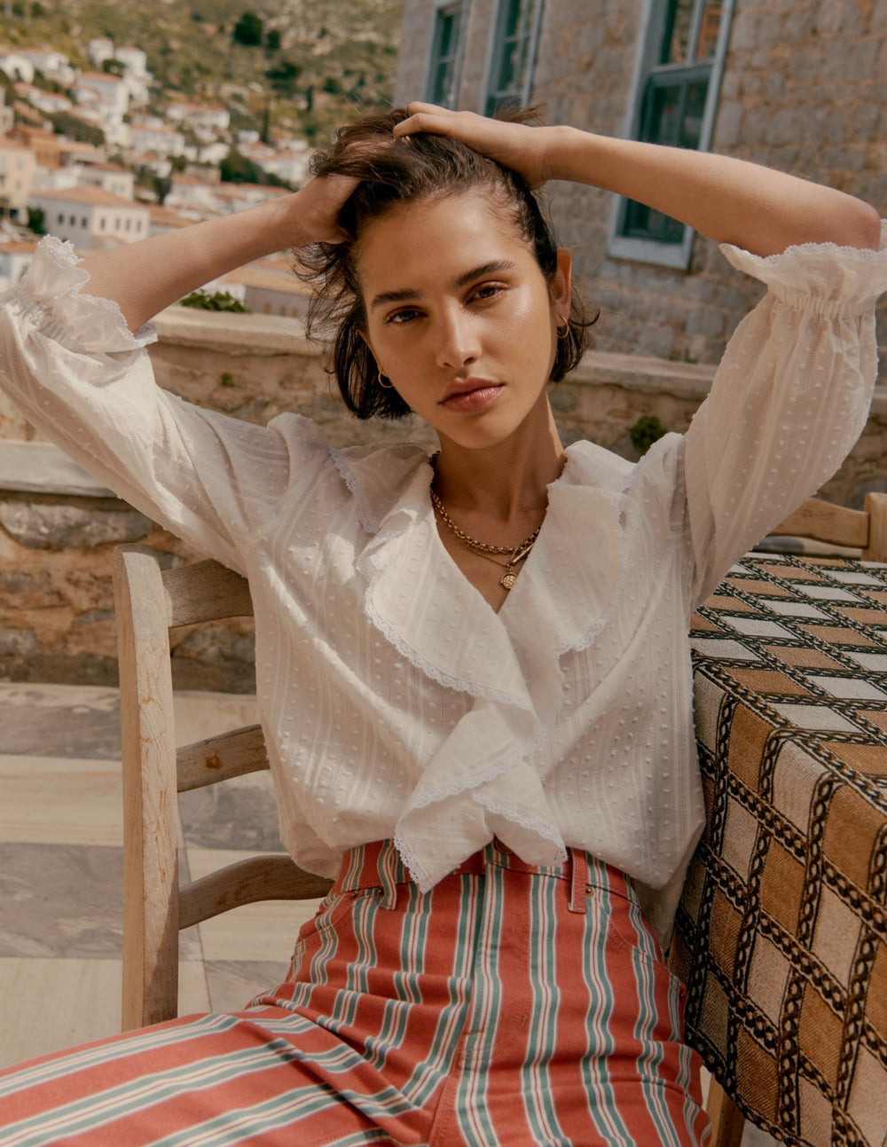 Eliza Ruffle V-Neck Blouse-White / Boden Online