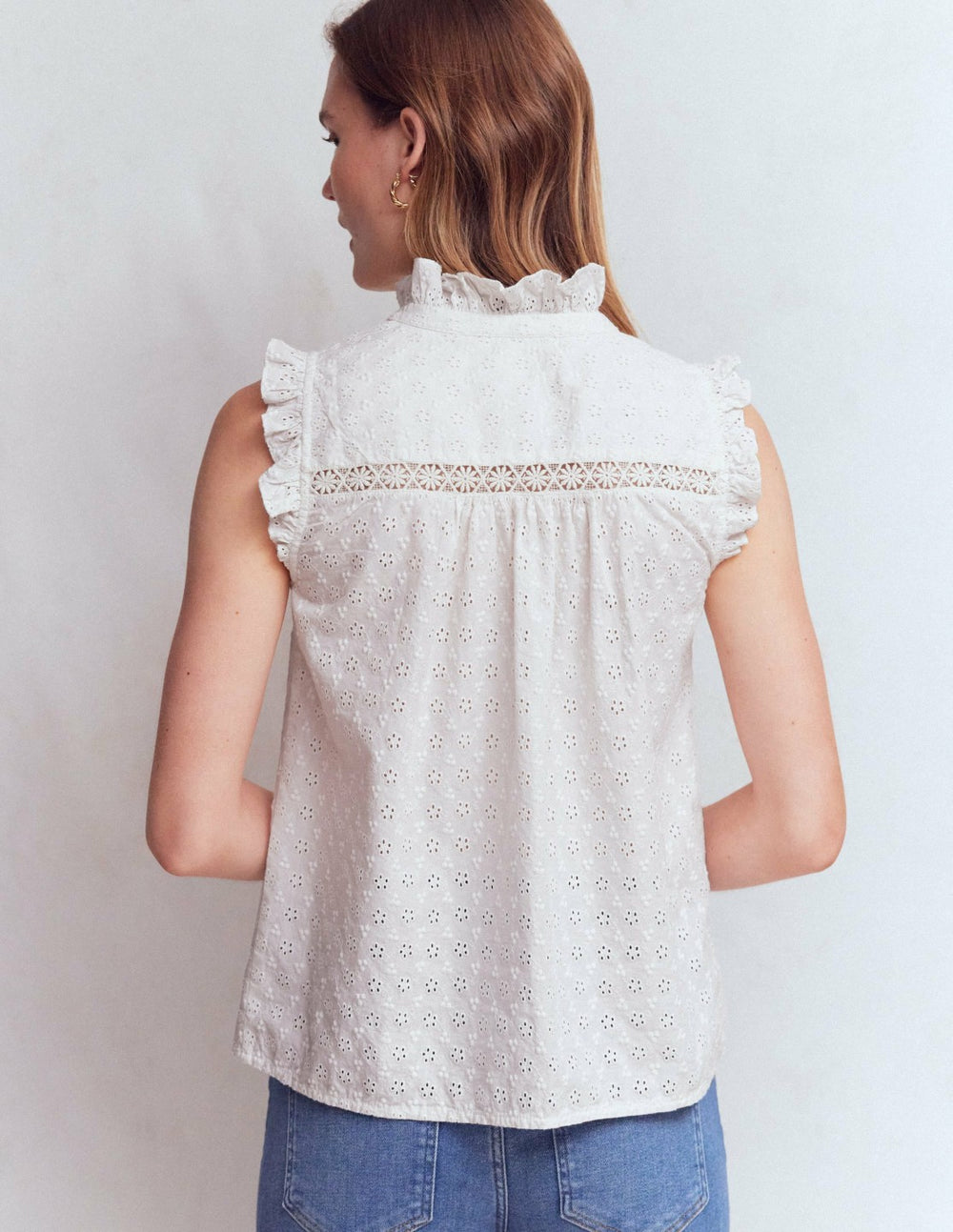 Isabel Sleeveless Broderie Top-White / Boden Outlet