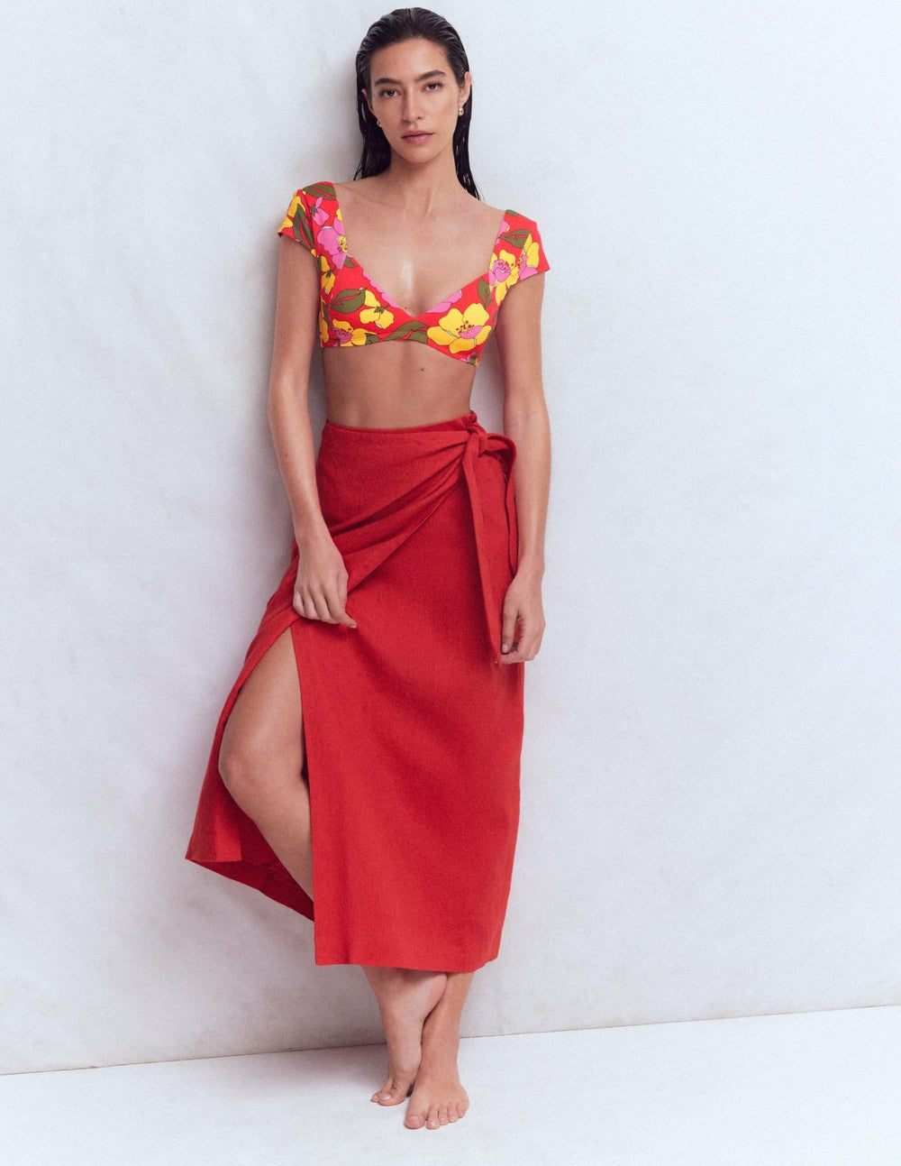 Sweetheart Sleeve Bikini Top-Red, Radiant Bloom / Boden Discount
