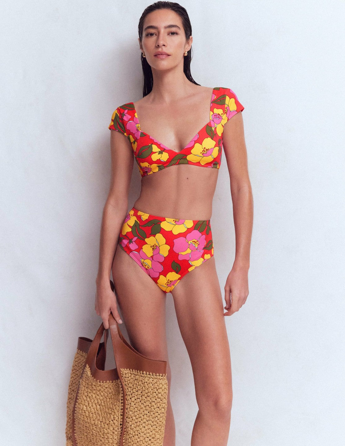 High Waisted Bikini Bottoms-Red, Radiant Bloom / Boden us