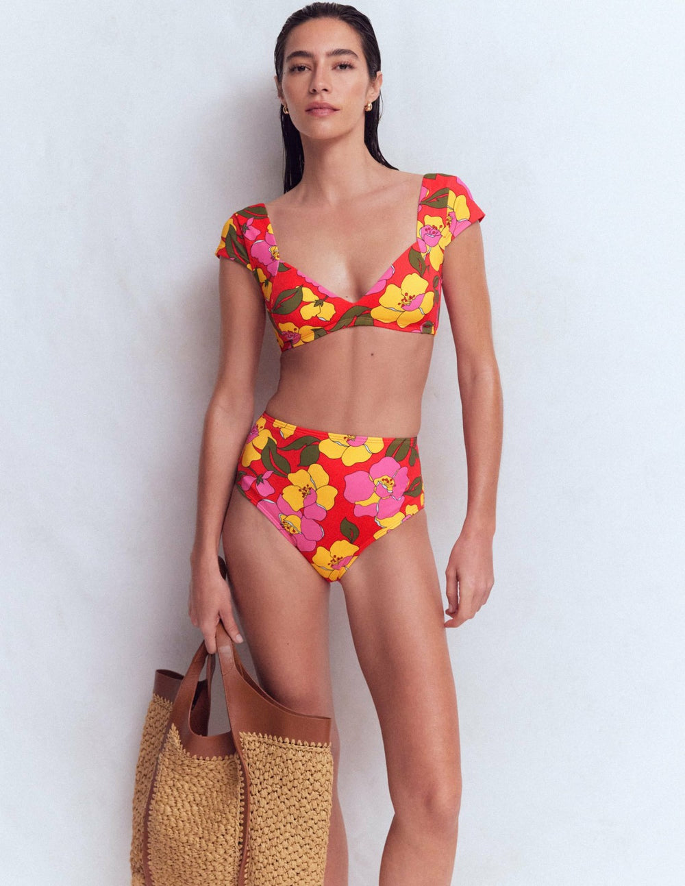 High Waisted Bikini Bottoms-Red, Radiant Bloom / Boden us