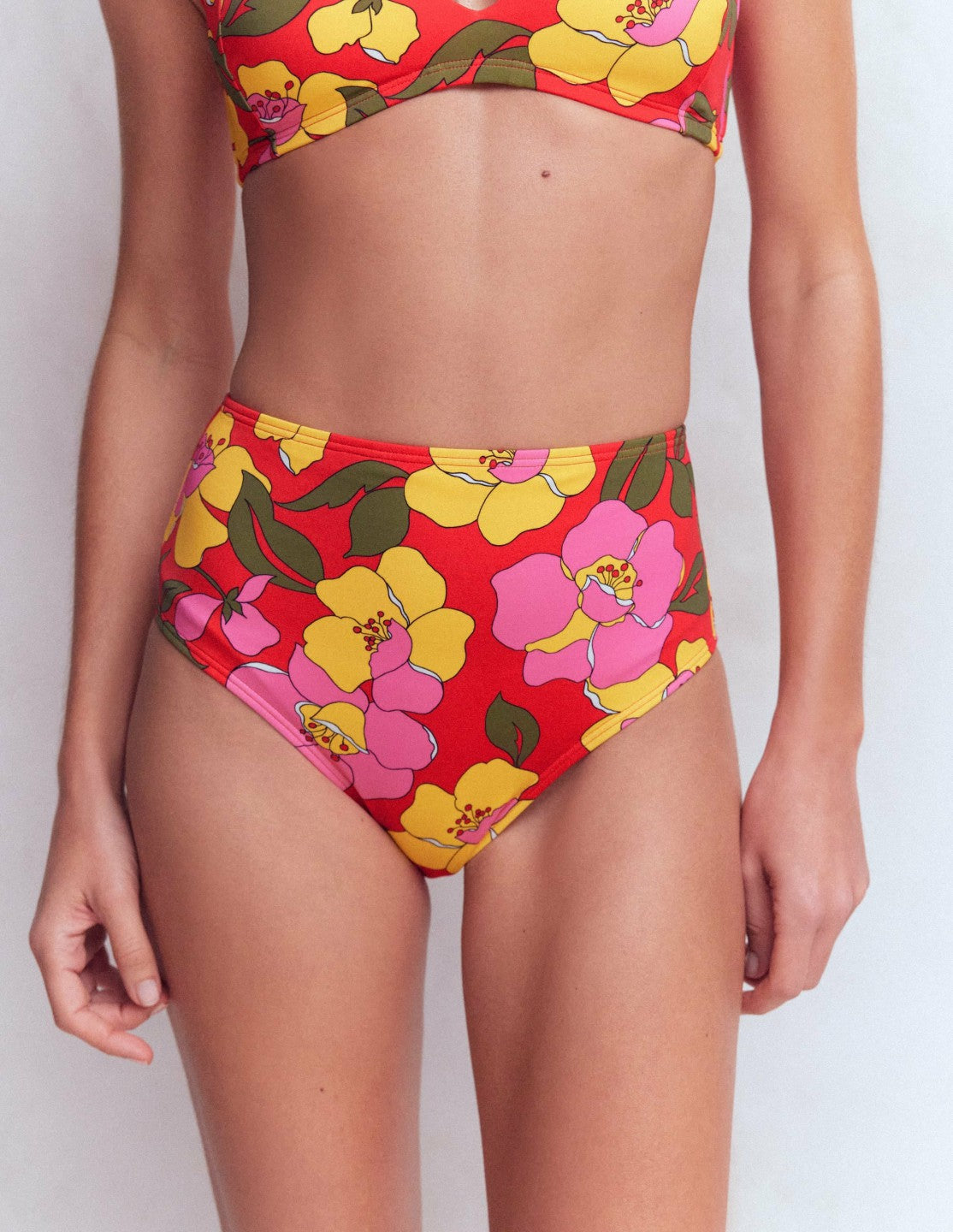 High Waisted Bikini Bottoms-Red, Radiant Bloom / Boden us