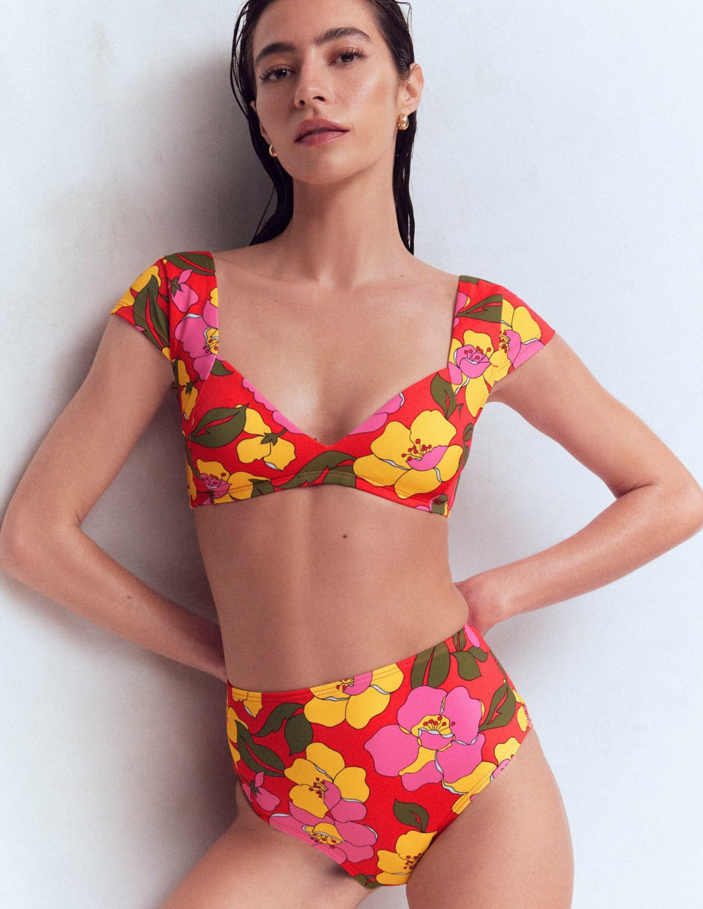 High Waisted Bikini Bottoms-Red, Radiant Bloom / Boden us