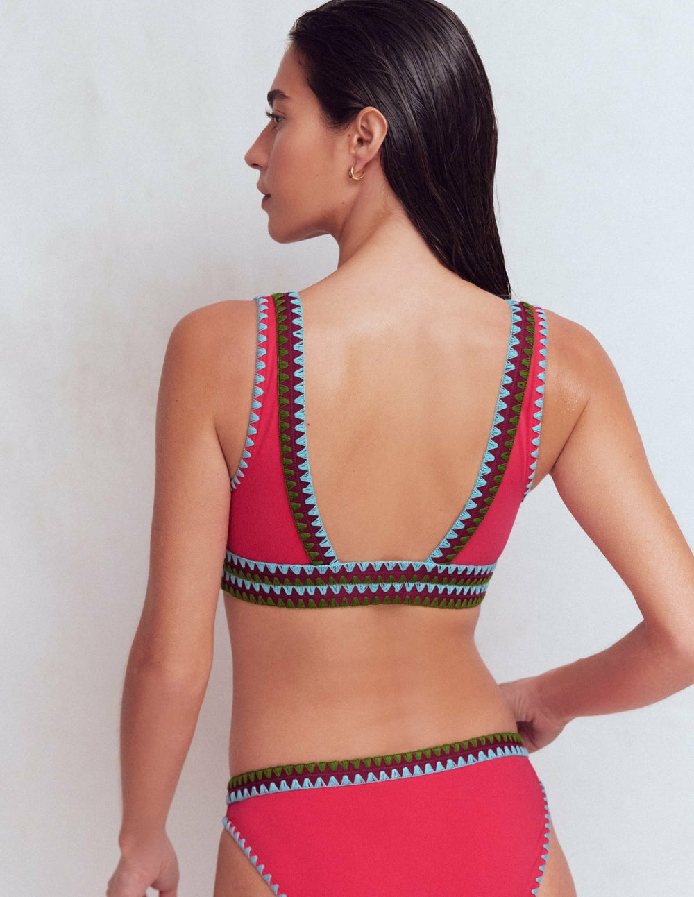 Porto V-neck Bikini Top-Rosy, Embroidery / Boden Online