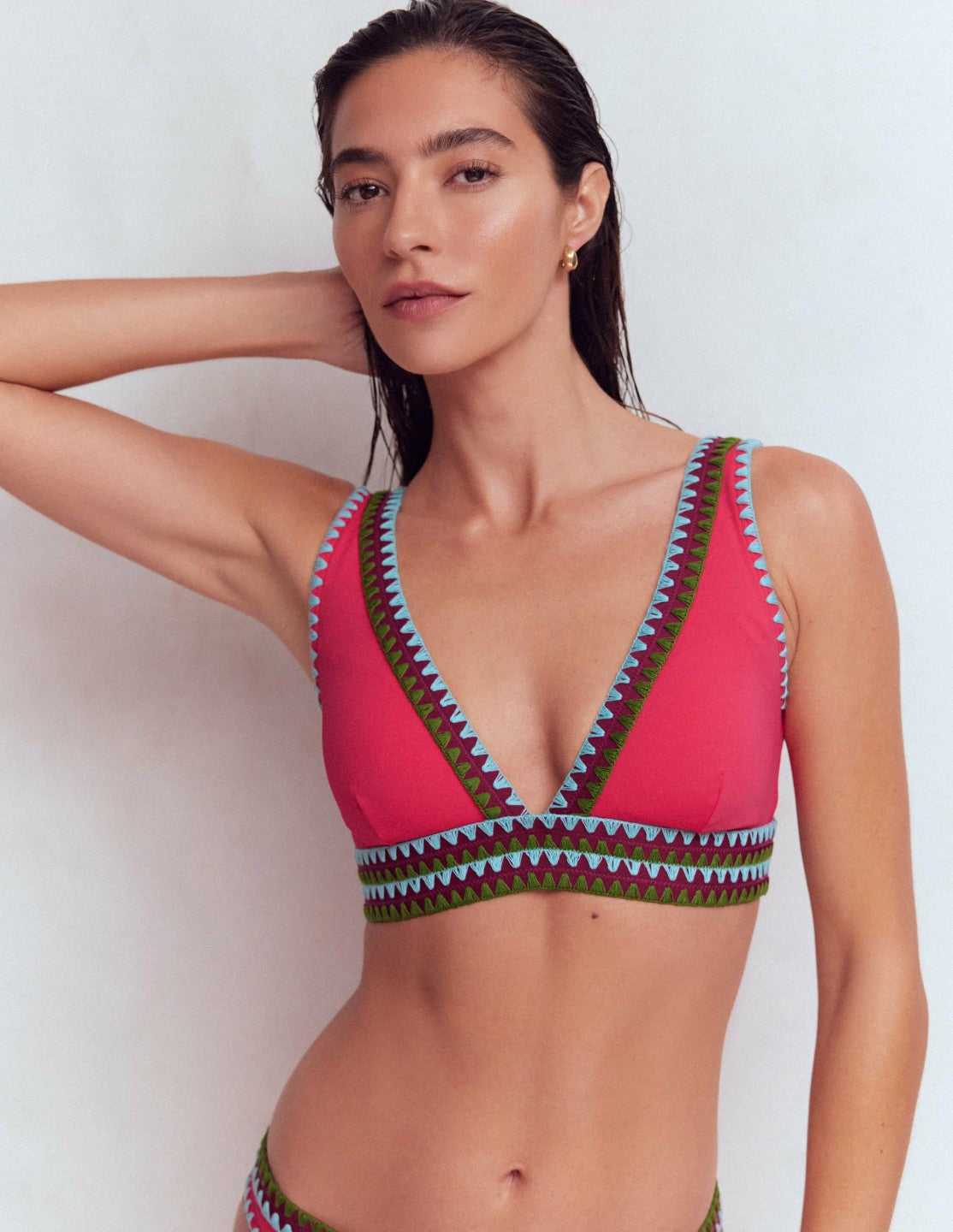 Porto V-neck Bikini Top-Rosy, Embroidery / Boden Online