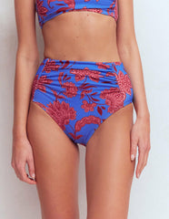 Kythira Ruched Bikini Bottoms-Blue, Elegant Blossom / Boden