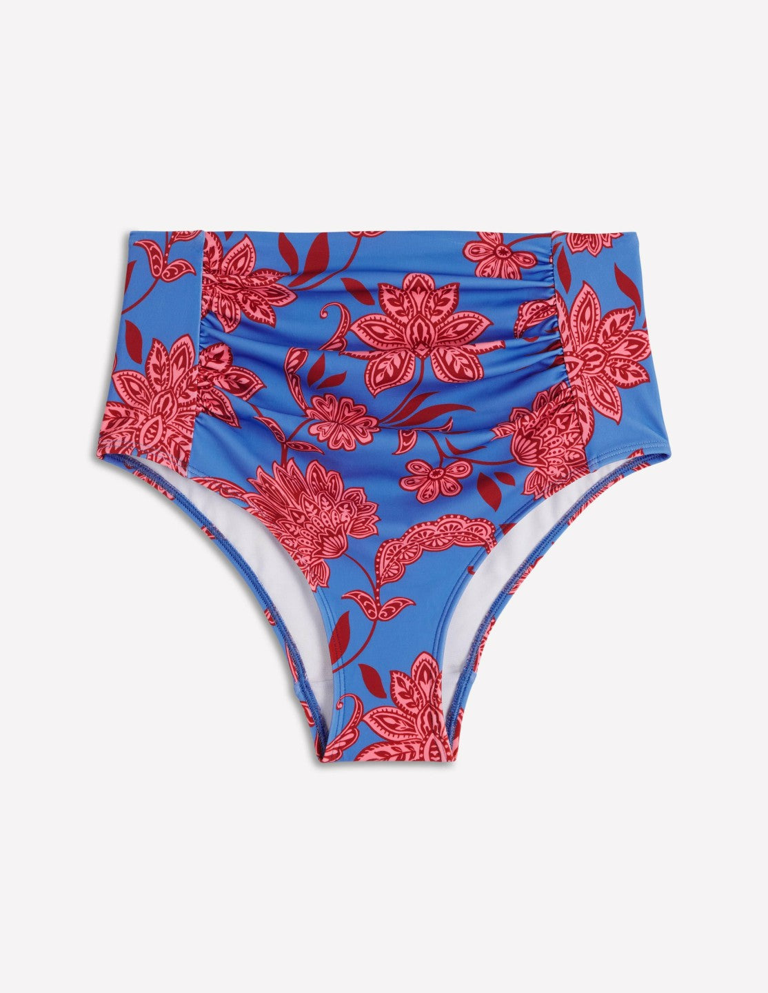 Kythira Ruched Bikini Bottoms-Blue, Elegant Blossom / Boden
