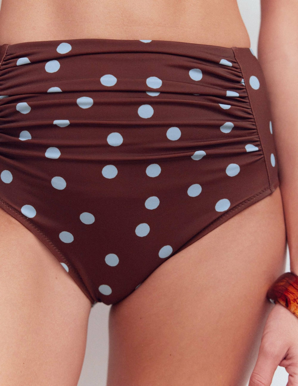 Kythira Ruched Bikini Bottoms-Chocolate And Blue Painted Dot / Boden Sale