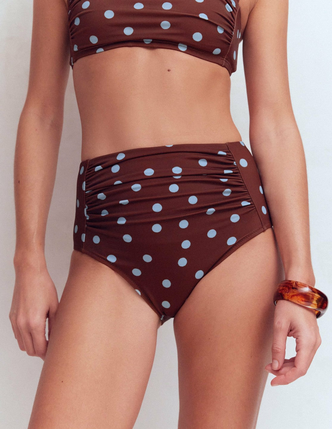 Kythira Ruched Bikini Bottoms-Chocolate And Blue Painted Dot / Boden Sale