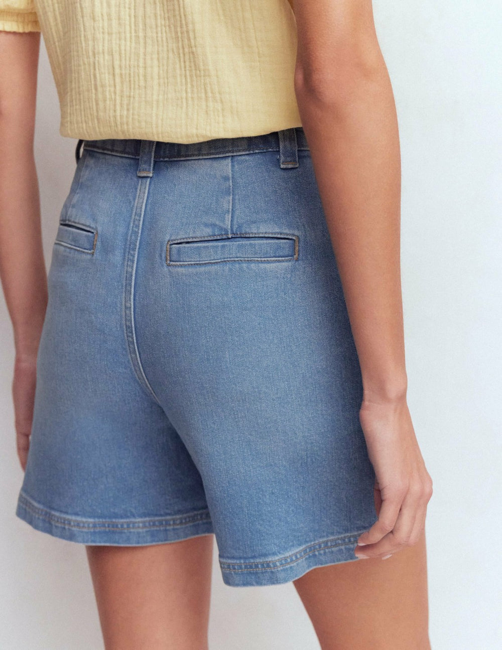 Pleat Front Denim Shorts-Light Vintage / Boden Sale