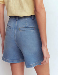 Pleat Front Denim Shorts-Light Vintage / Boden Sale