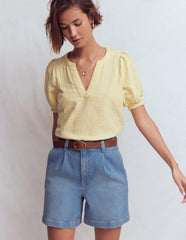 Pleat Front Denim Shorts-Light Vintage / Boden Sale