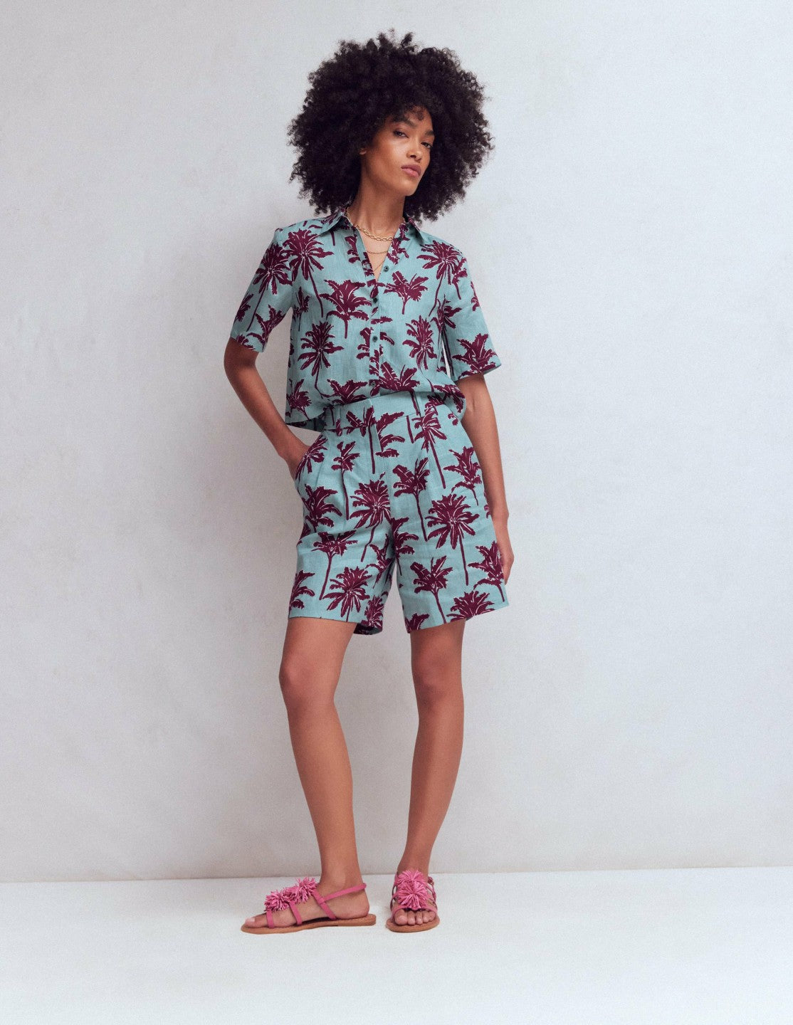 Kensington Linen Shorts-Seamist Blue, Palm Paradise / Boden Discount