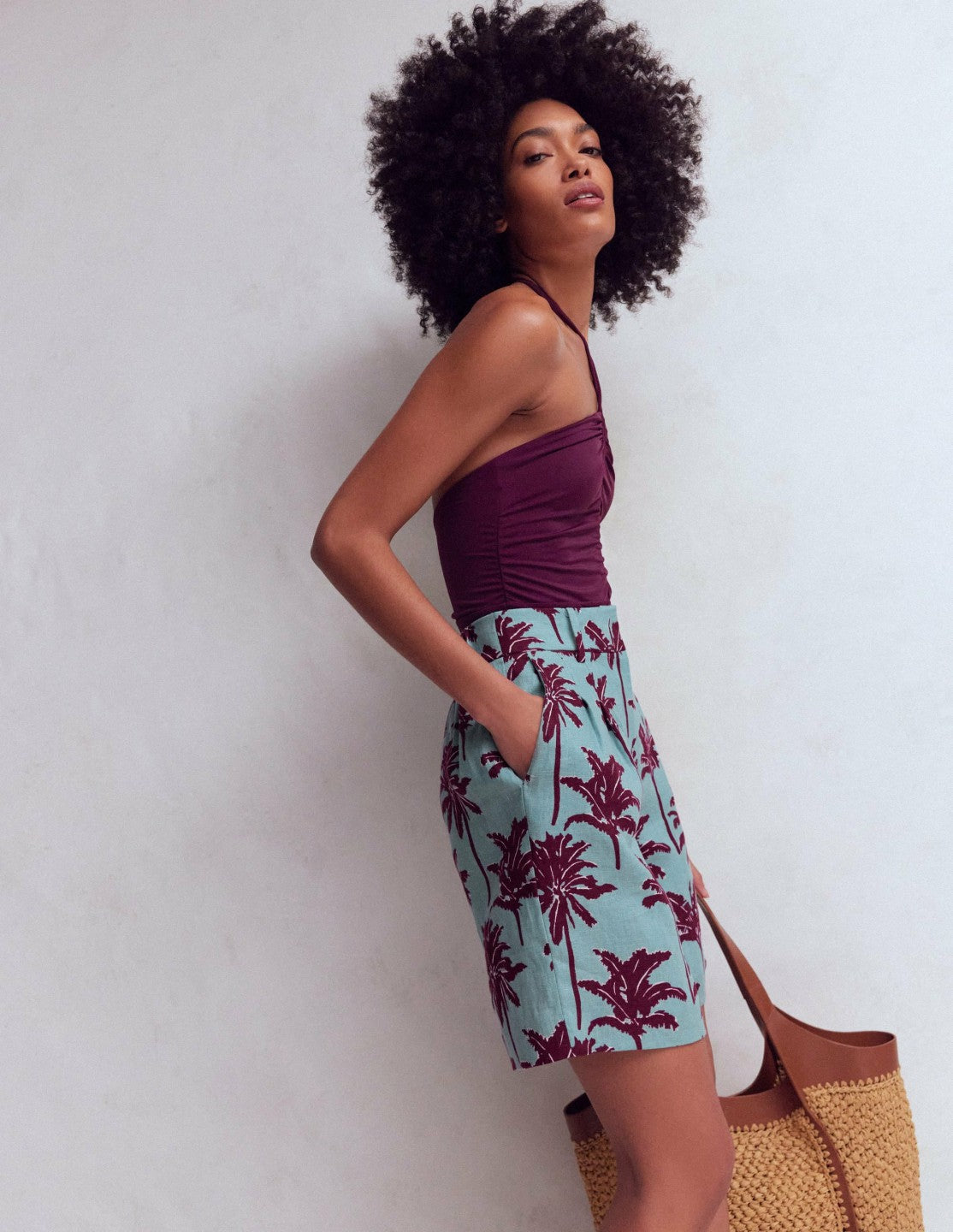 Kensington Linen Shorts-Seamist Blue, Palm Paradise / Boden Discount