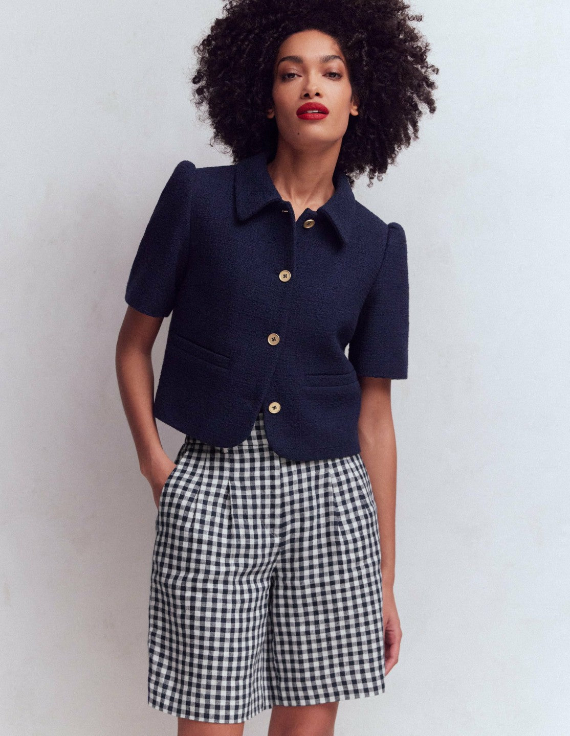 Kensington Linen Shorts-Navy Gingham / Boden us