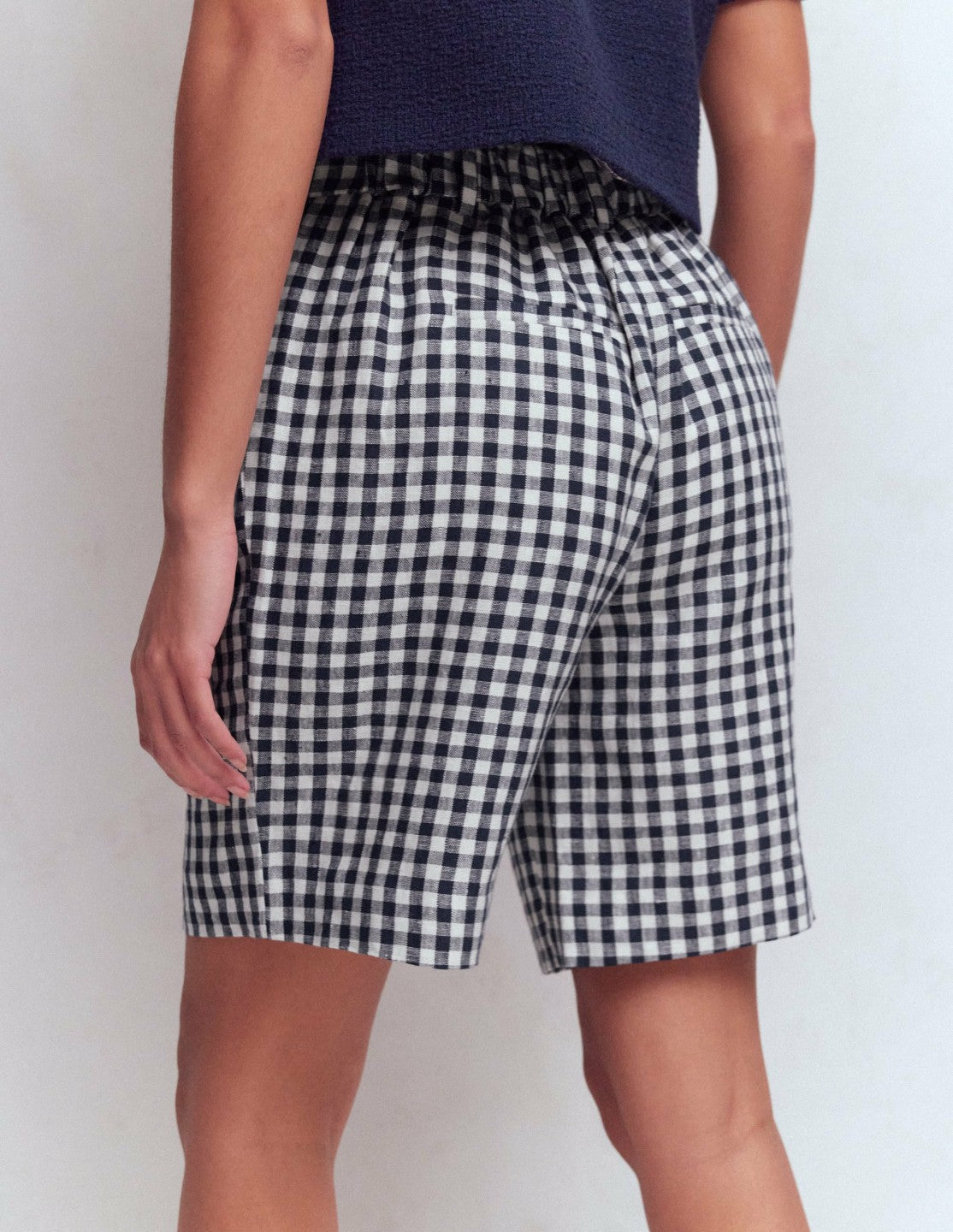 Kensington Linen Shorts-Navy Gingham / Boden us