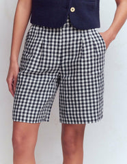 Kensington Linen Shorts-Navy Gingham / Boden us