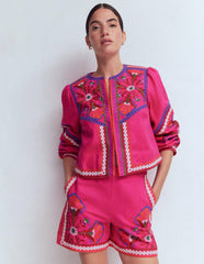 Embroidered Linen Shorts-Pink Peony, Embroidered / Boden On sale