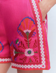 Embroidered Linen Shorts-Pink Peony, Embroidered / Boden On sale