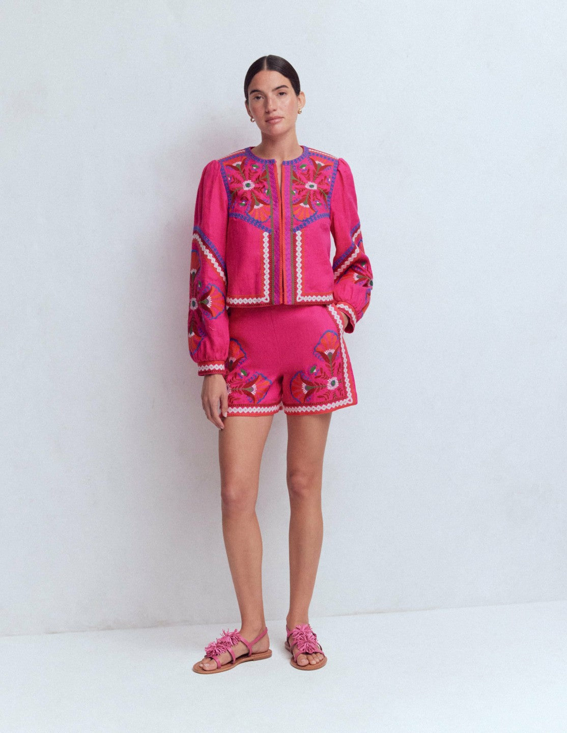 Embroidered Linen Shorts-Pink Peony, Embroidered / Boden On sale