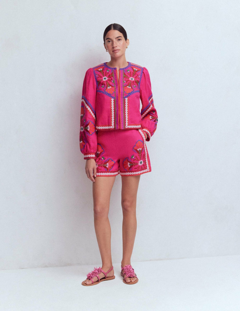 Embroidered Linen Shorts-Pink Peony, Embroidered / Boden On sale
