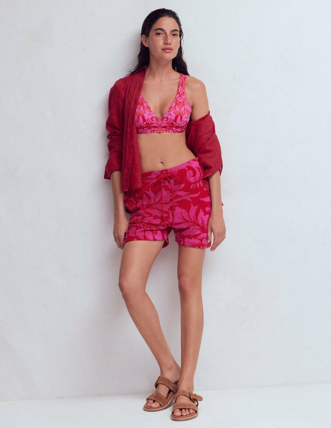 Islington Towelling Shorts-Salsa, Floral / Boden