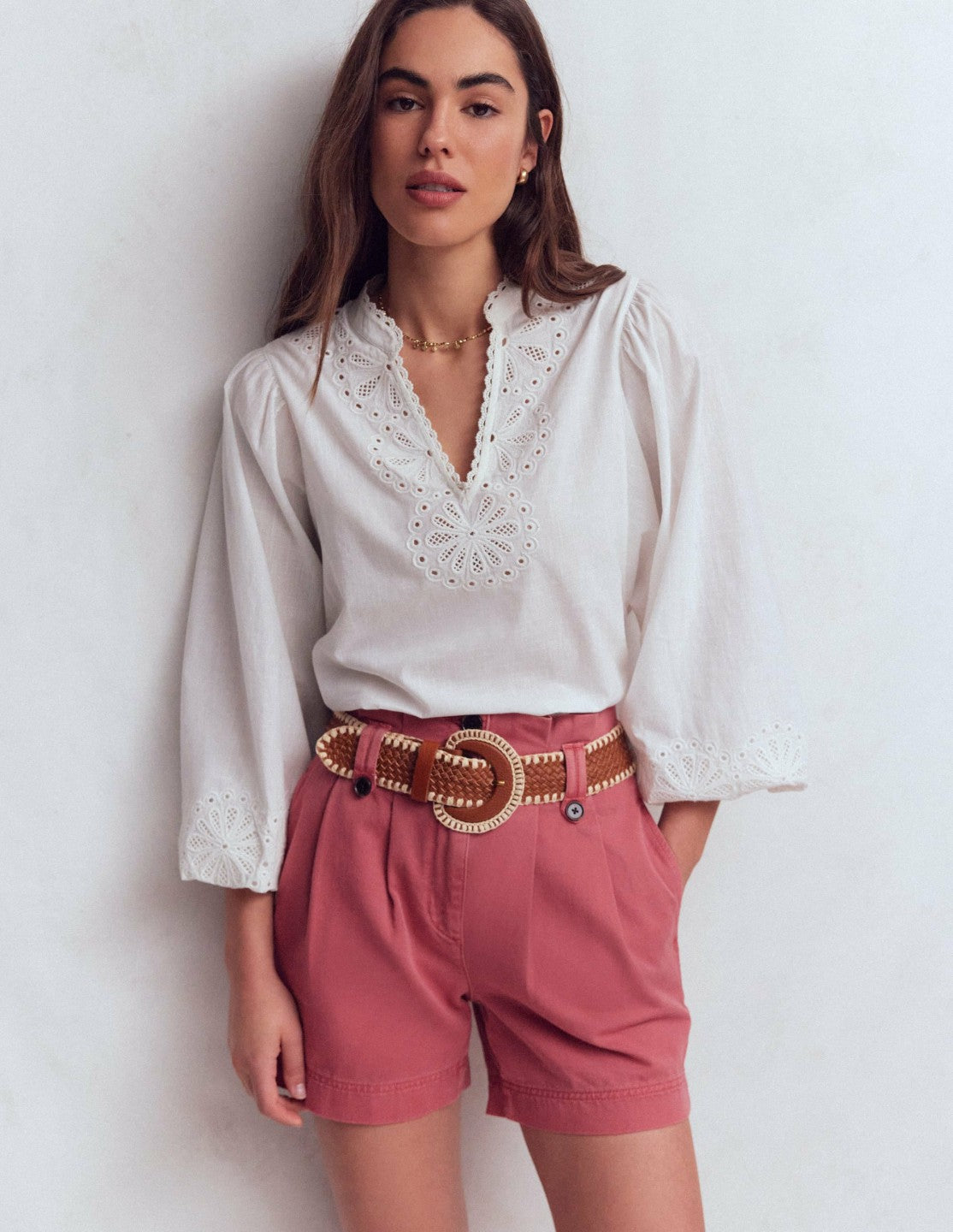 Paperbag Linen Belted Shorts-Cherry Blush / Boden Sale