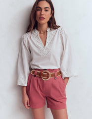 Paperbag Linen Belted Shorts-Cherry Blush / Boden Sale