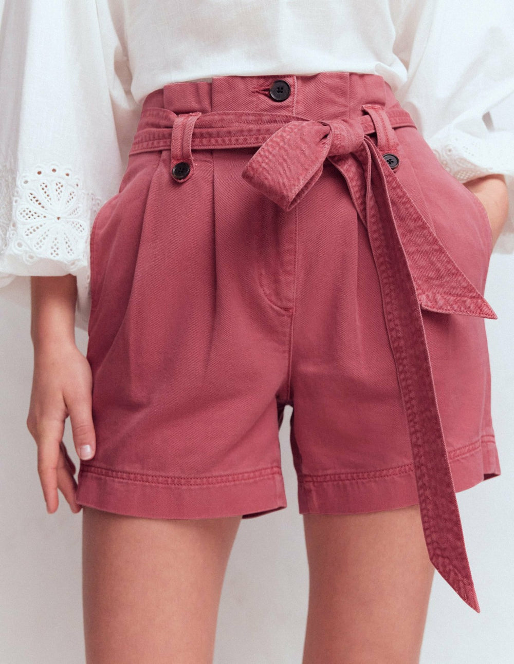 Paperbag Linen Belted Shorts-Cherry Blush / Boden Sale