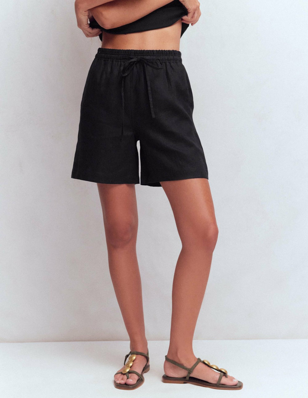 Islington Linen Shorts-Black / Boden Outlet