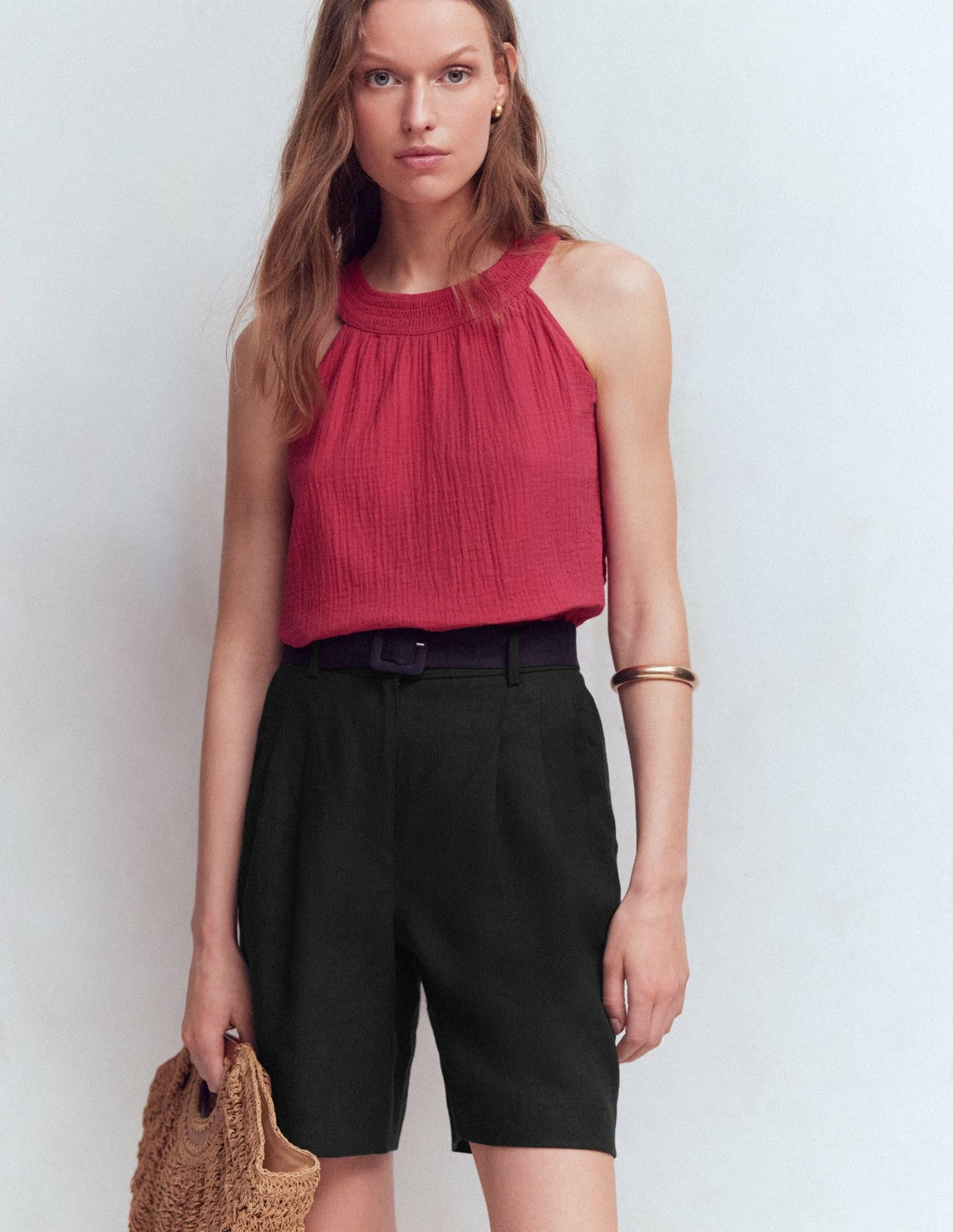 Chelsea Belted Linen Shorts-Black / Boden On sale