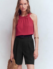 Chelsea Belted Linen Shorts-Black / Boden On sale