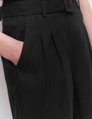 Chelsea Belted Linen Shorts-Black / Boden On sale