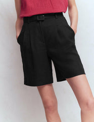 Chelsea Belted Linen Shorts-Black / Boden On sale