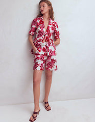 Chelsea Belted Tailored Shorts-Sangria Sunset, Floral Print / Boden us