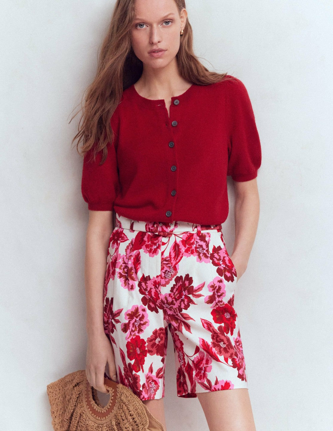 Chelsea Belted Tailored Shorts-Sangria Sunset, Floral Print / Boden us