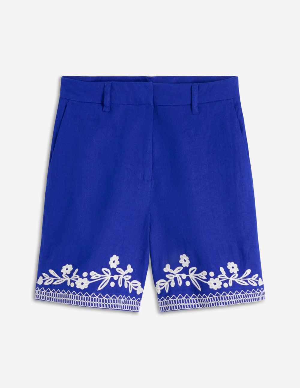 Belgravia Linen Shorts-Bright Blue Embroidery / Boden