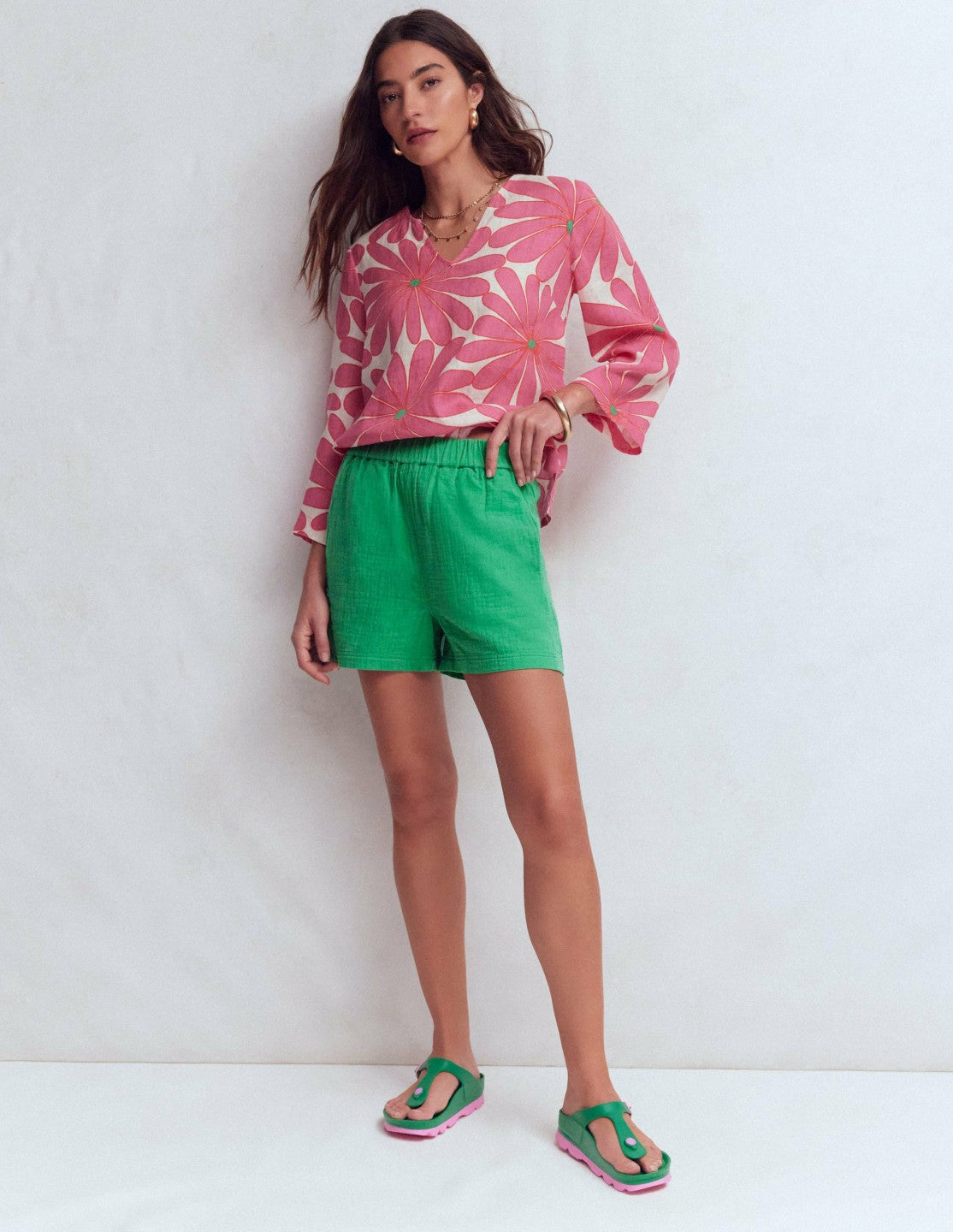 Pull On Double Cloth Shorts-Shamrock Green / Boden Sale