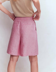 Highbury Pleated Linen Shorts-Meadowsweet Pink Chambray / Boden Outlet