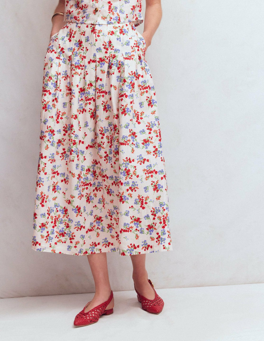 Valentina Linen Skirt-Ivory, Bloom Scatter / Boden us