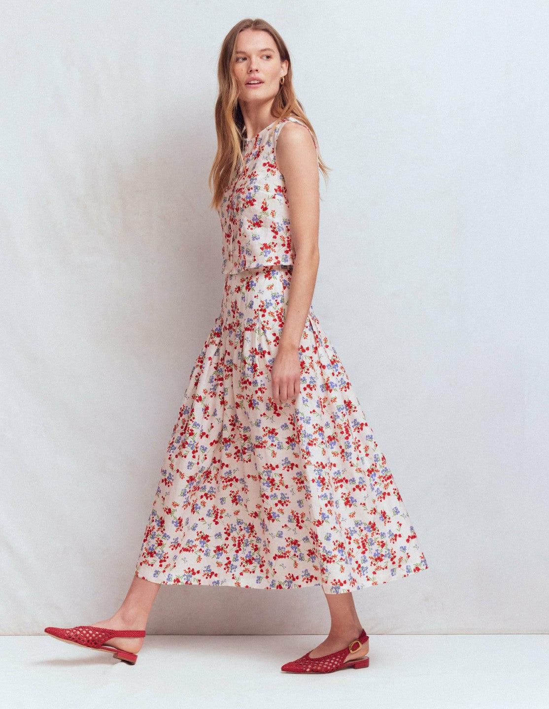 Valentina Linen Skirt-Ivory, Bloom Scatter / Boden us