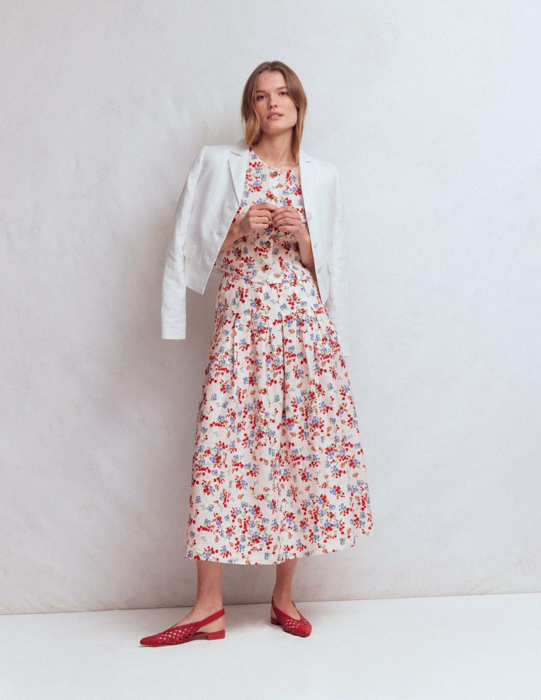 Valentina Linen Skirt-Ivory, Bloom Scatter / Boden us
